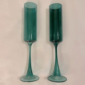 Anthropologie Morgan Champagne Flutes in Emerald Green - Set of 2